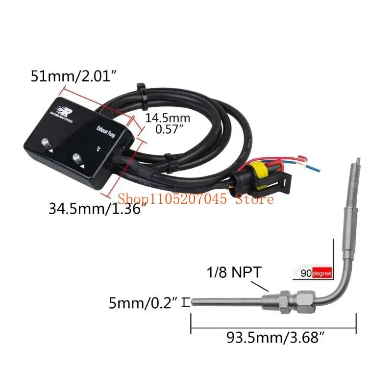 37cd مقاوم للماء سيارة الرقمية العادم الغاز متر مقياس درجة الحرارة الخارجي مع جهاز الاستشعار