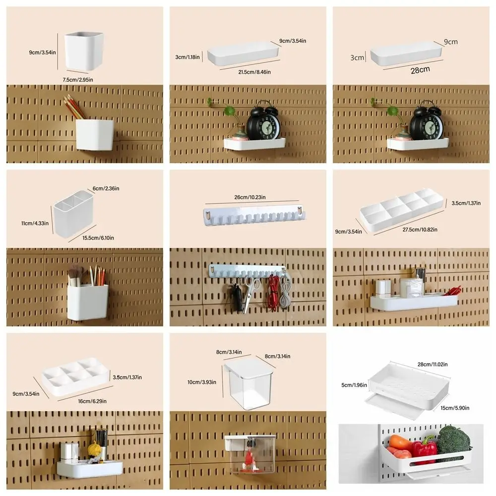 White Pegboard Storage Boxes Creative DIY Accessories No-Drilling Wall Organizer No Punching Plastic Hole Board Storage Case