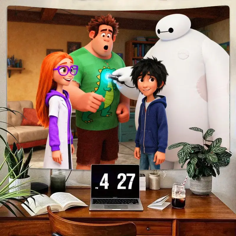 

1 шт., гобелен Wreck-It Ralph & Big Hero 6 Crossover, настенный художественный декор Baymax Hiro для детей, спальни, гостиной, подарок для фанатов