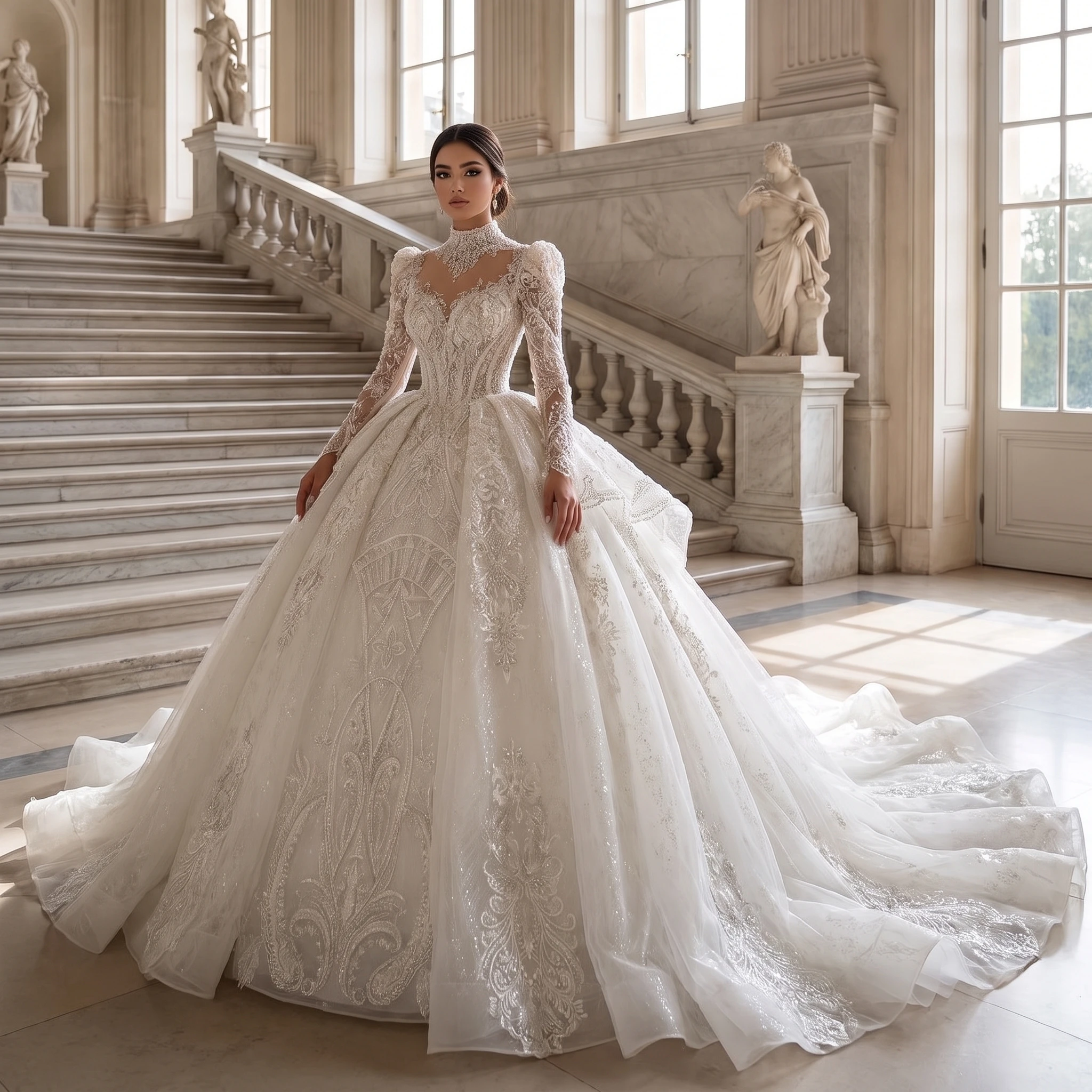 Customized Wedding Gown For Bride Organza Ball Gown Scoop Neck Wedding Dresses For Women Beading Lace Up DW0029 Robe De Mariée