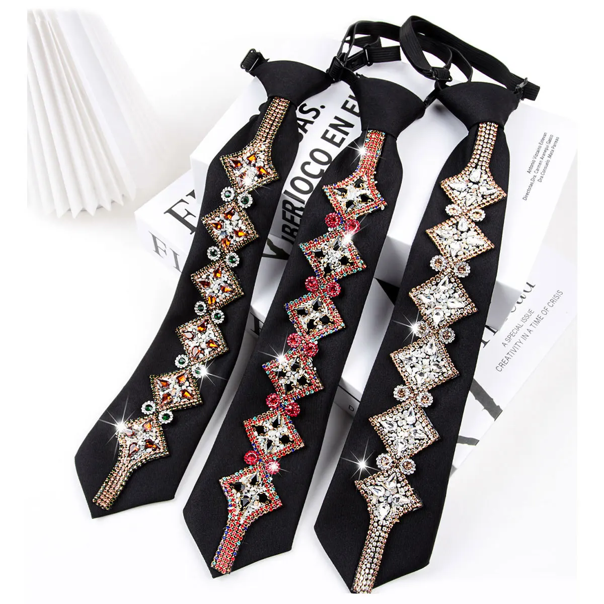 

Shiny Elegant Rhinestone Decoration Adjustable Tie for Women Ladies Dating and Shirts Spring Summer Party Festivals Wholesale
