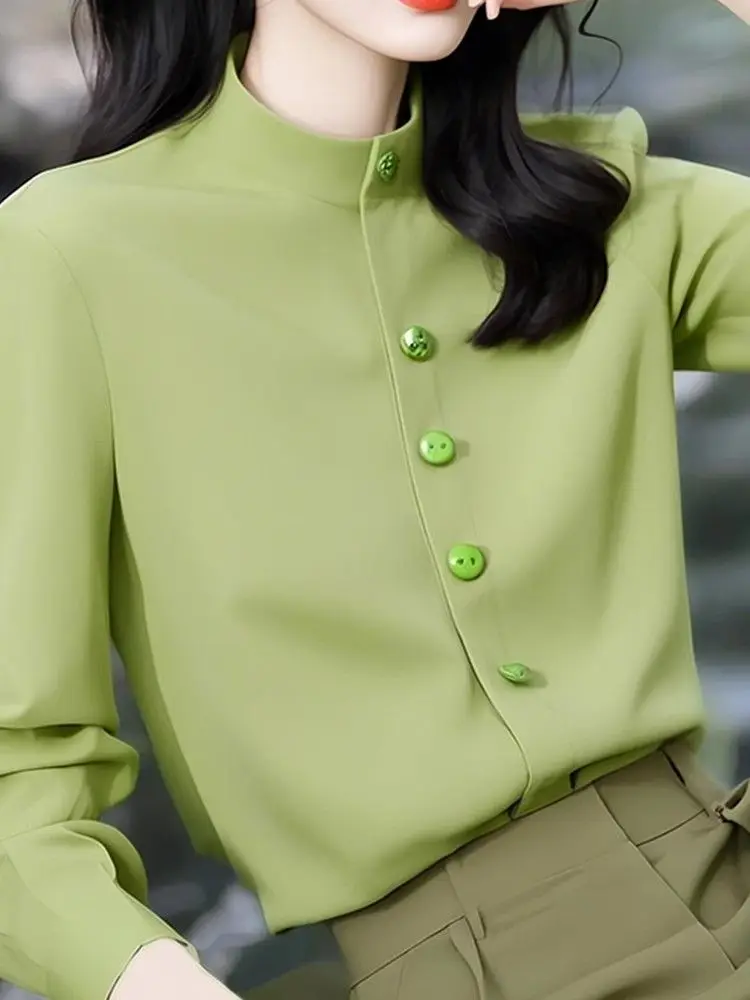 Early Spring French Fashionable and Versatile Commuter Green Shirt