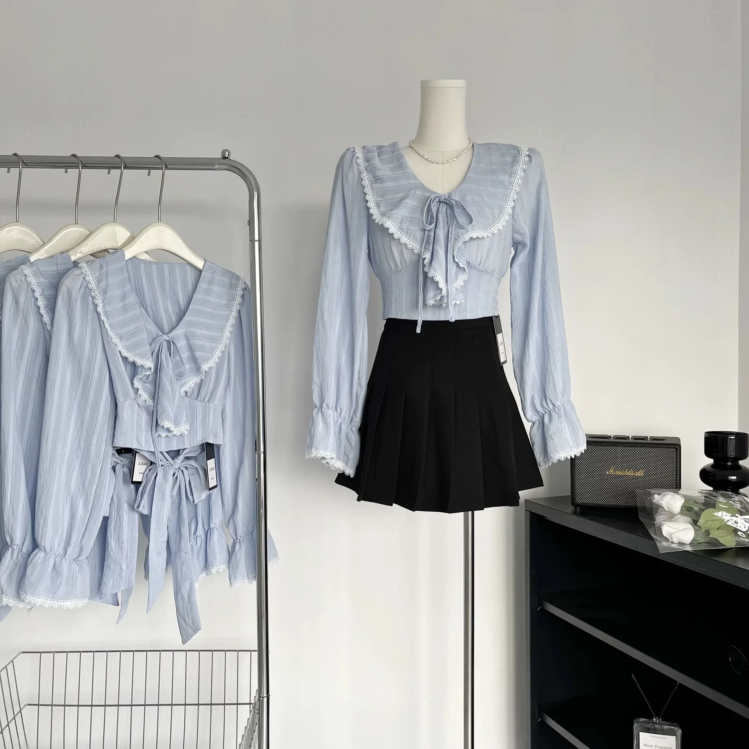 

Рубашки с длинным рукавом, женские хлопковые топы большого размера на пуговицах, отложной воротник, плиссированный подол, рукава-фонарики, консервативный женский французский стиль