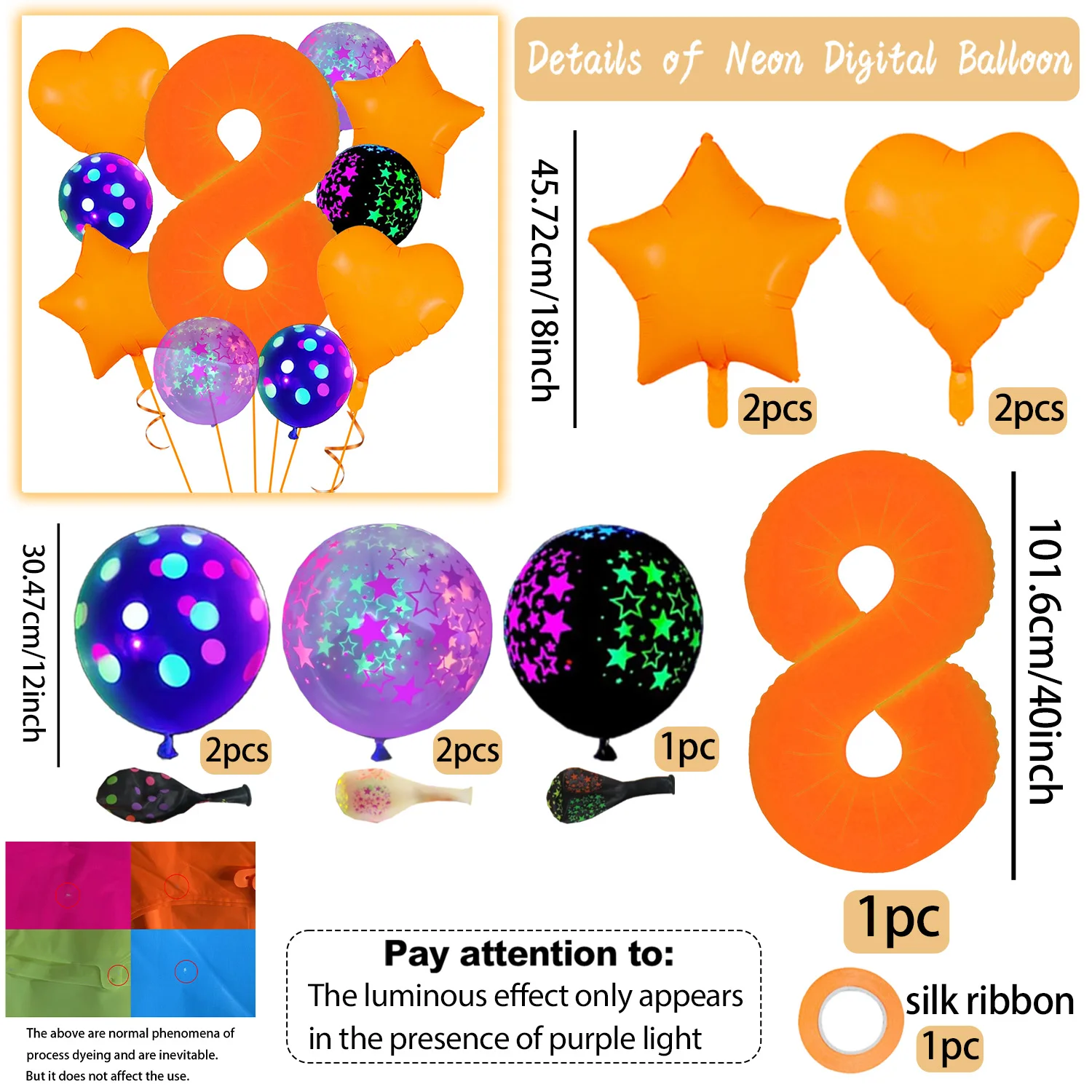 Neon-Fluoreszierender Ballon, 40 Zoll Fluoreszierender Oranger Digitaler Aluminiumfolienballon, Latexballon, Verwendet für Geburtstagsfeiern – Detail 13