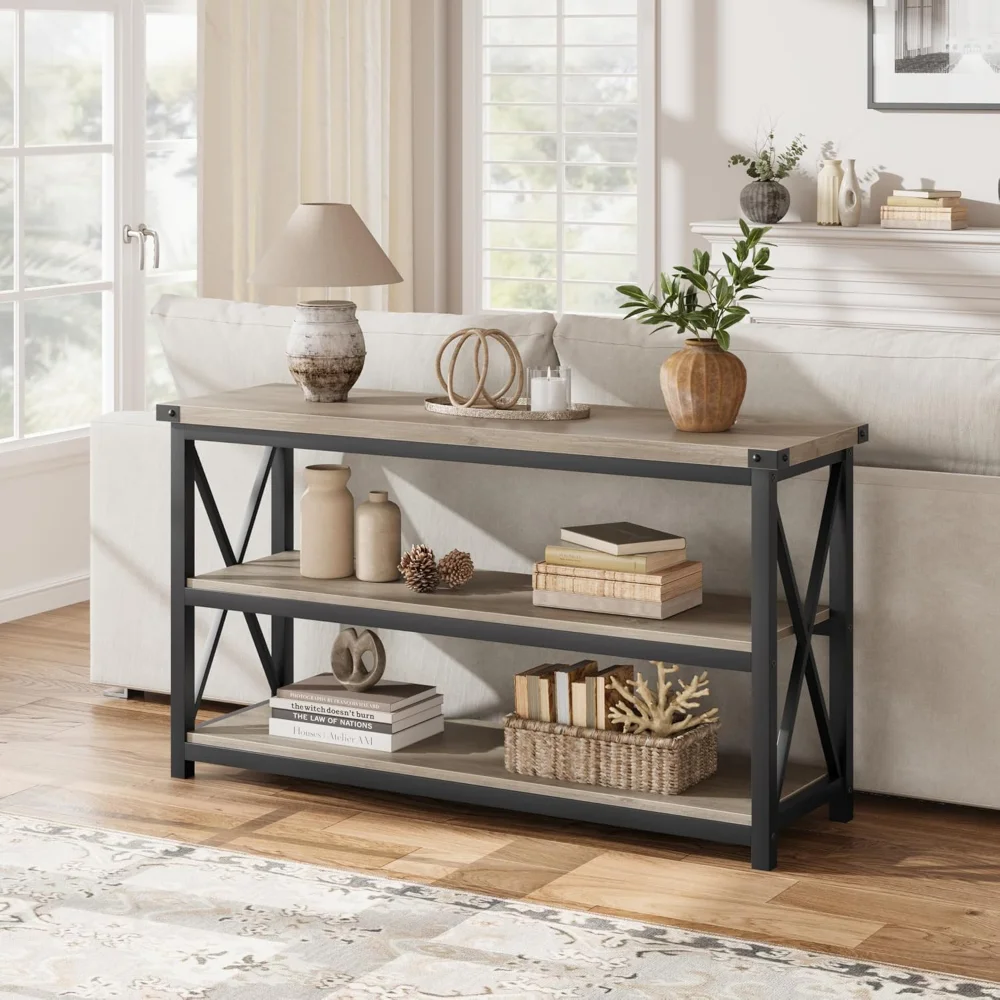 47" Long Console Table, 3-Tier Entryway Table with Storage Shelves, Rectangular Sofa Table for Entryway
