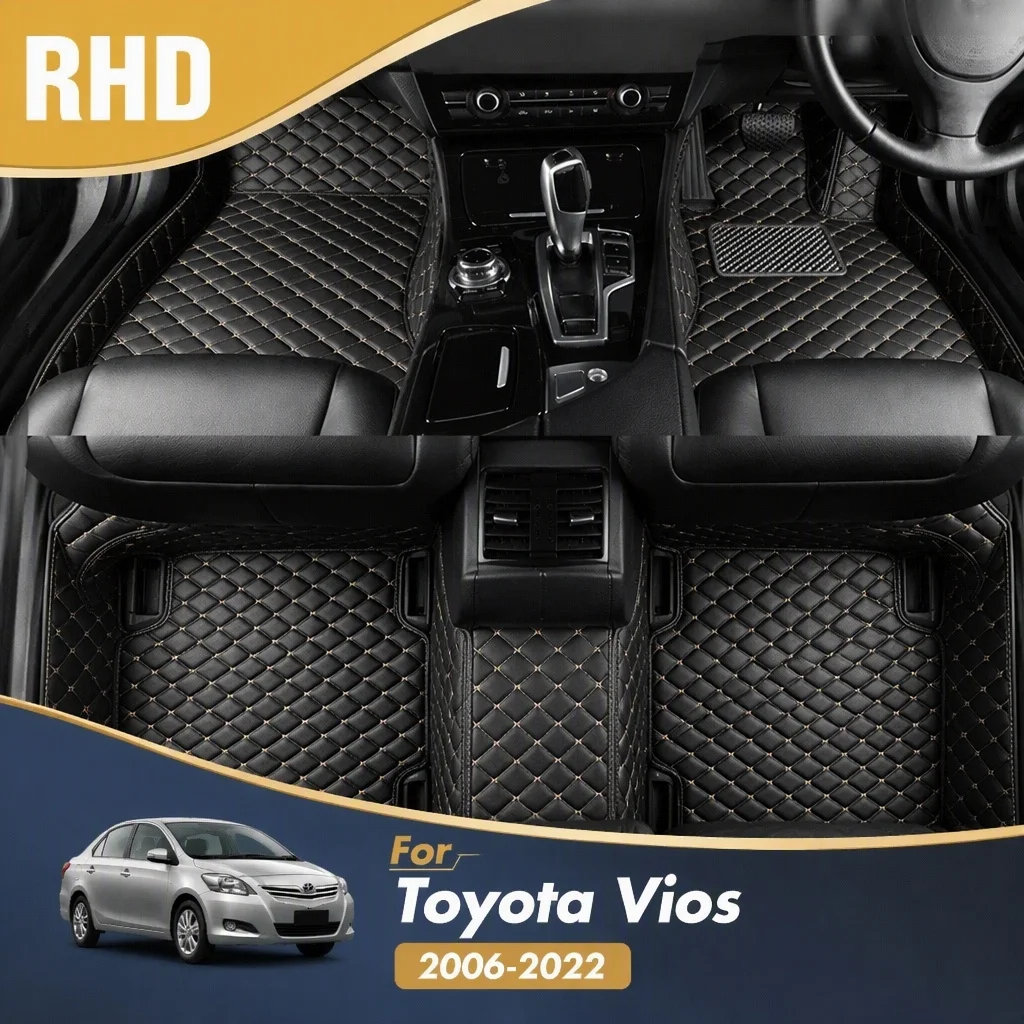RHD Car Floor Mat for Toyota Vios 2006-2022 Custom Waterproof Leather Carpet Car Accessories Car Interior Decor Styling