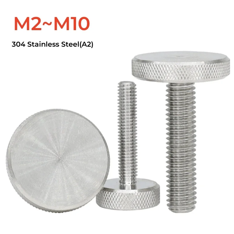 304 الفولاذ المقاوم للصدأ M2M2.5M3M4M5M6M8M10 Knurl شقة مستديرة رئيس اليد تشديد الستار جدار الزجاج الإبهام مسمار مزلاج الإعلان مسمار
