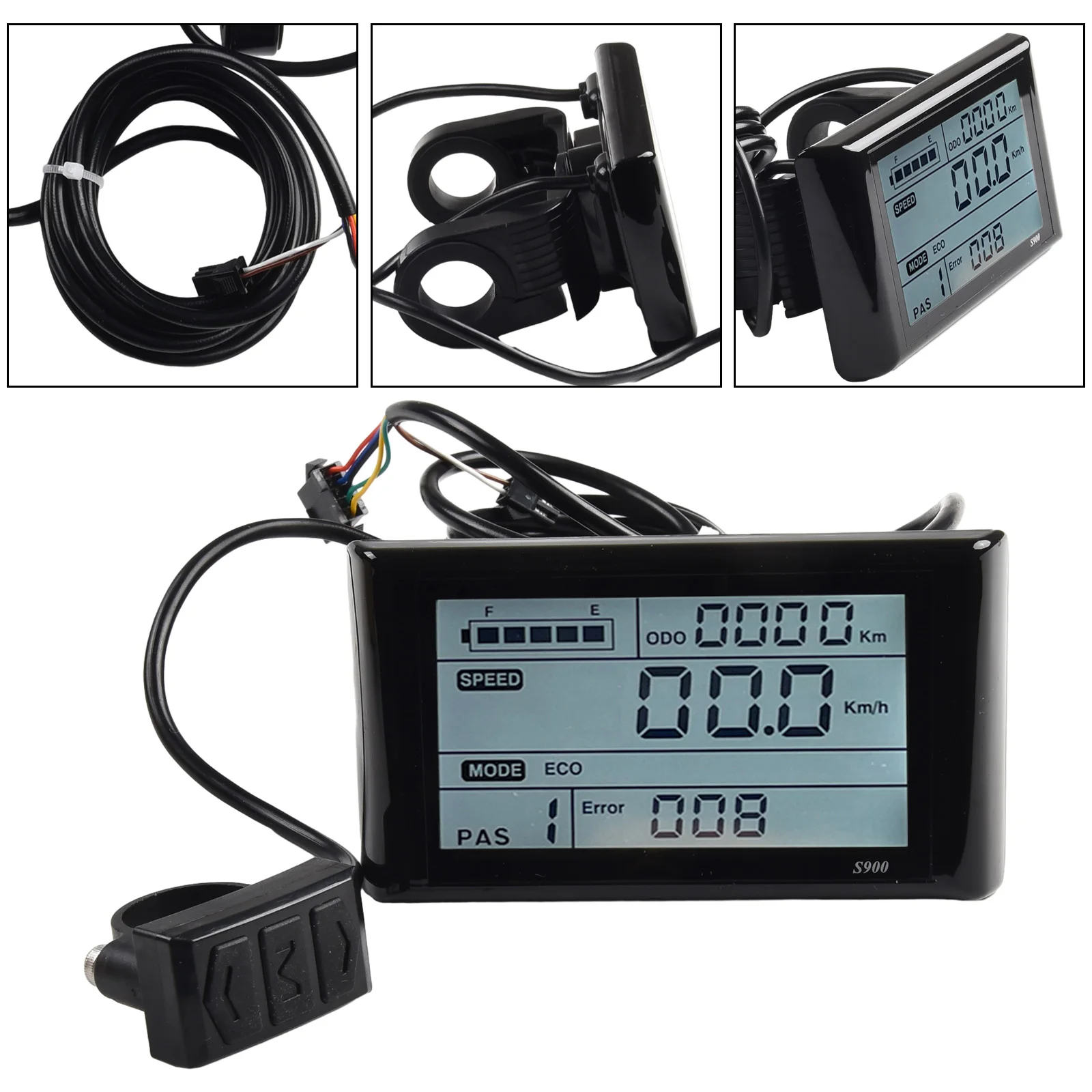 High Quality Practical Durable Display Panel S900 LCD 110*62mm 24V36V48V60V72V Black Cable Length 180cm E-bike