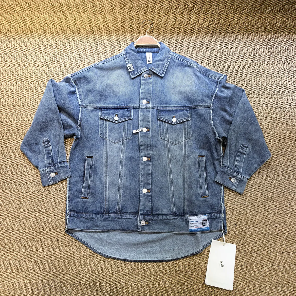 2026 New Personality Stitching Coat Cleanfit Niche Baggy Atmosphere Jacket Denim Coat Trendy Retro