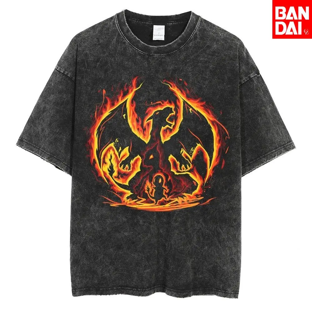 Pokemon Charizard T Shirt Men 2026 Summer Vintage Acid Wash Oversized Tee Japanese Anime Streetwear Hip Hop Harajuku Y2k view 4