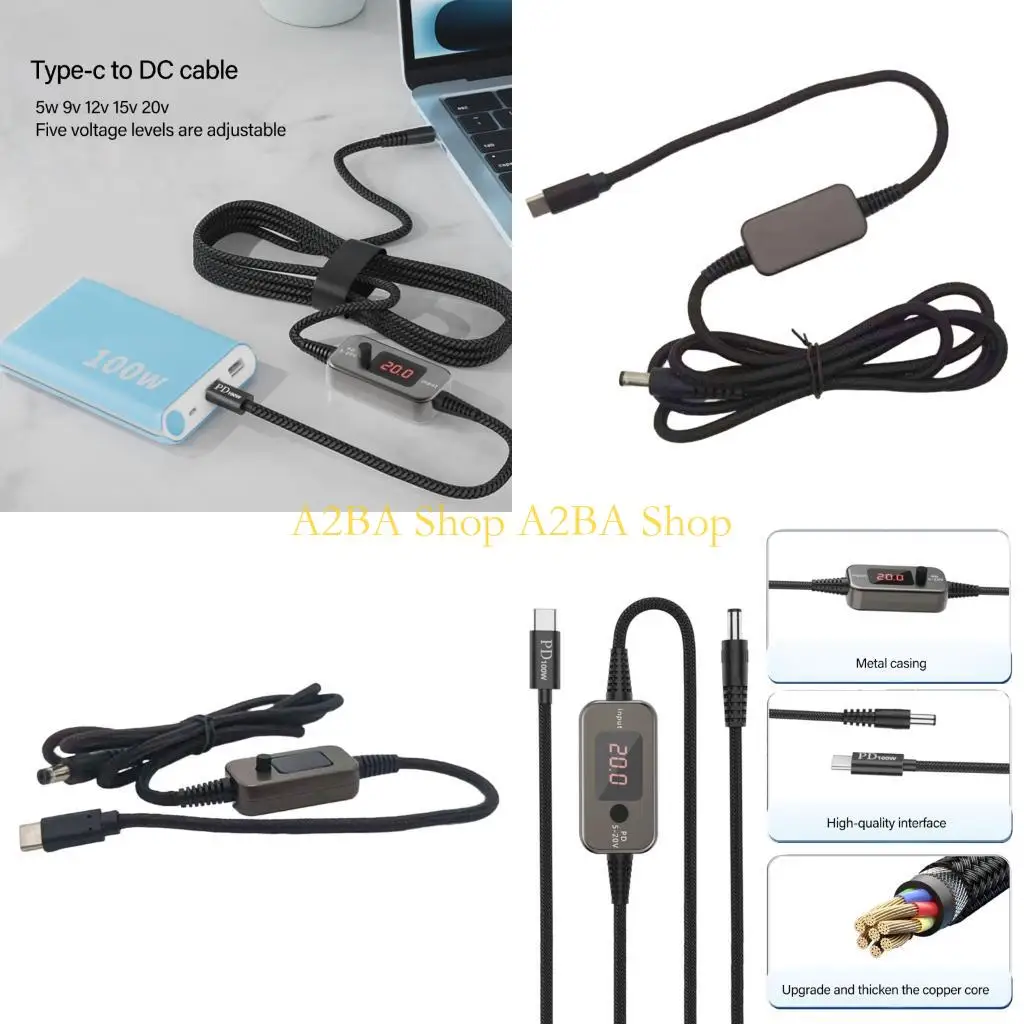 

A2BA Intellent Display USB C PD100W Зарядка кабеля от 5 В до 20 В автоматических напряжений