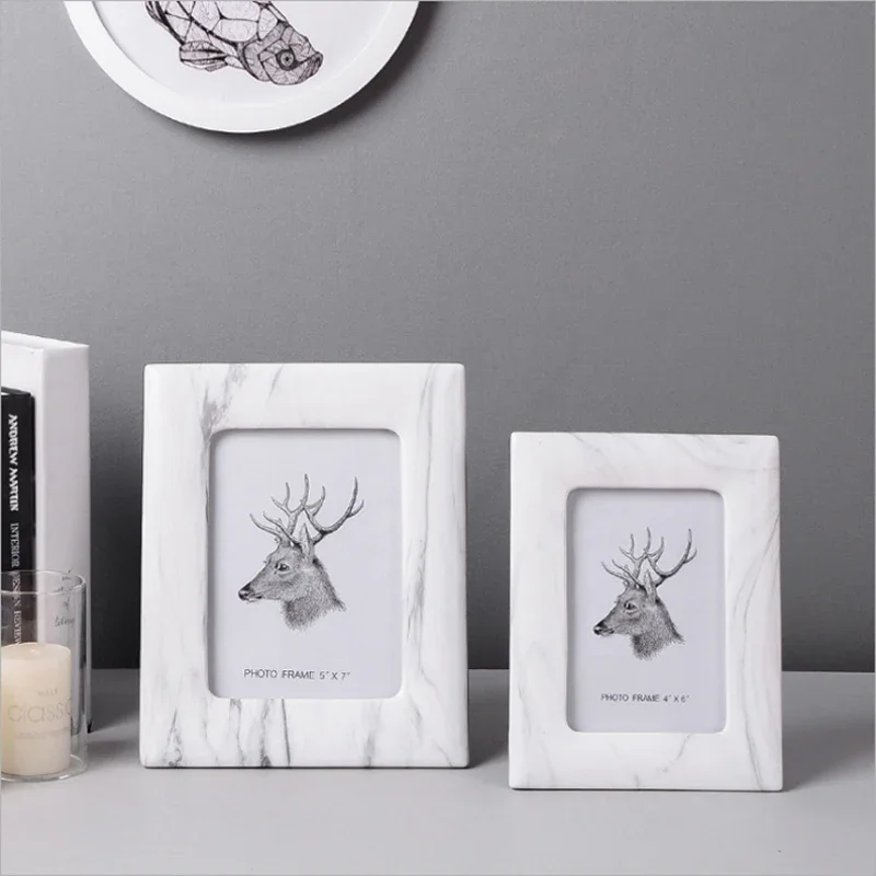 European Modern White Marble Accents Ceramic Photo Frame Rectangle 3.5x5 4x6 5x7 Inches For Home Tabletop Decoration