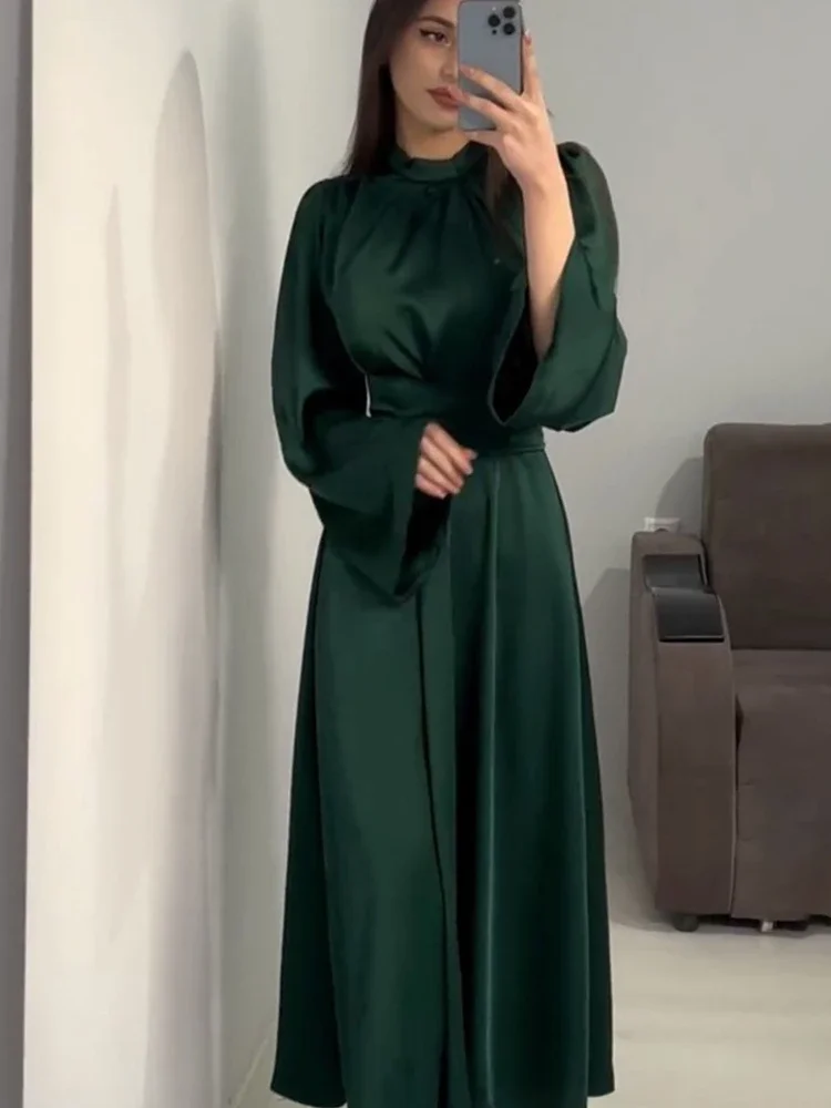 Vestido de fiesta musulmán Eid para mujer, Abaya marroquí, satén, Ramadán, Abayas, caftán islámico, Dubai, túnica larga árabe, 2024