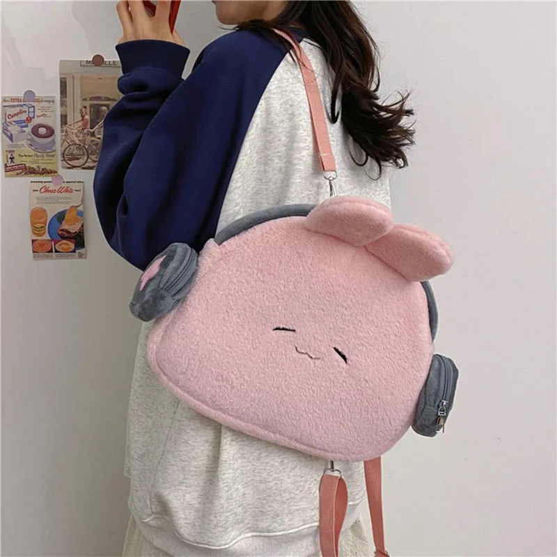 Kawaii Earphone Bunny Backpack For Women White Pink Rabbit Cute Cat Head Shape Schoolbag Portable Large Capacity Travel Knapsack