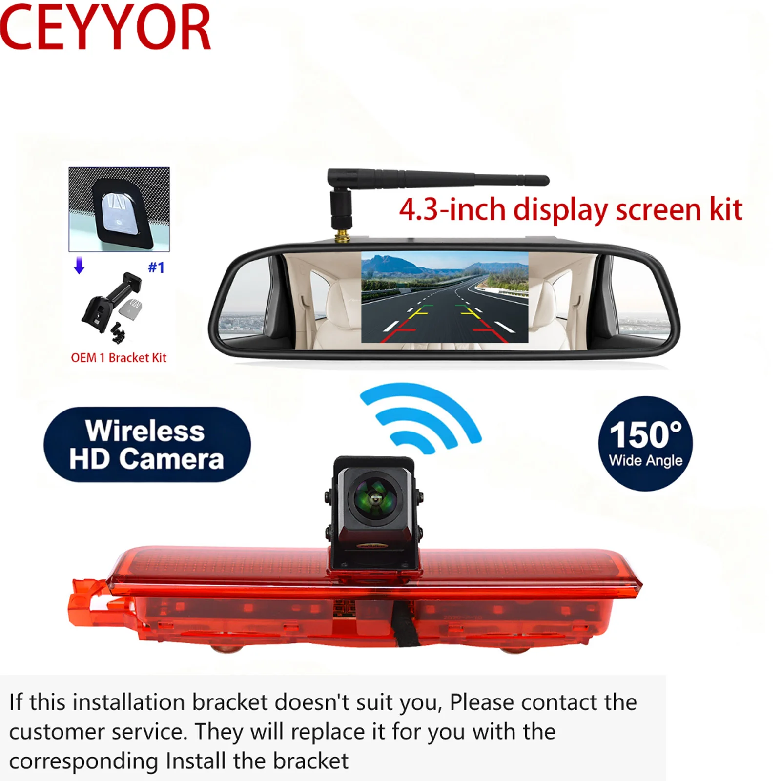 High-position brake light integrated hd with wireless reversing camera kit for Volkswagen（Caddy 2003-2009）