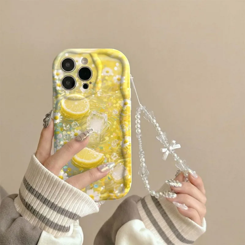 Yellow Lemon Blossom Ice Pattern Phone Case For Samsung A56 A55 A37 A36 A27 A26 A16 S25 S26 S22 S23 Ultra Plus S24 FE Cover
