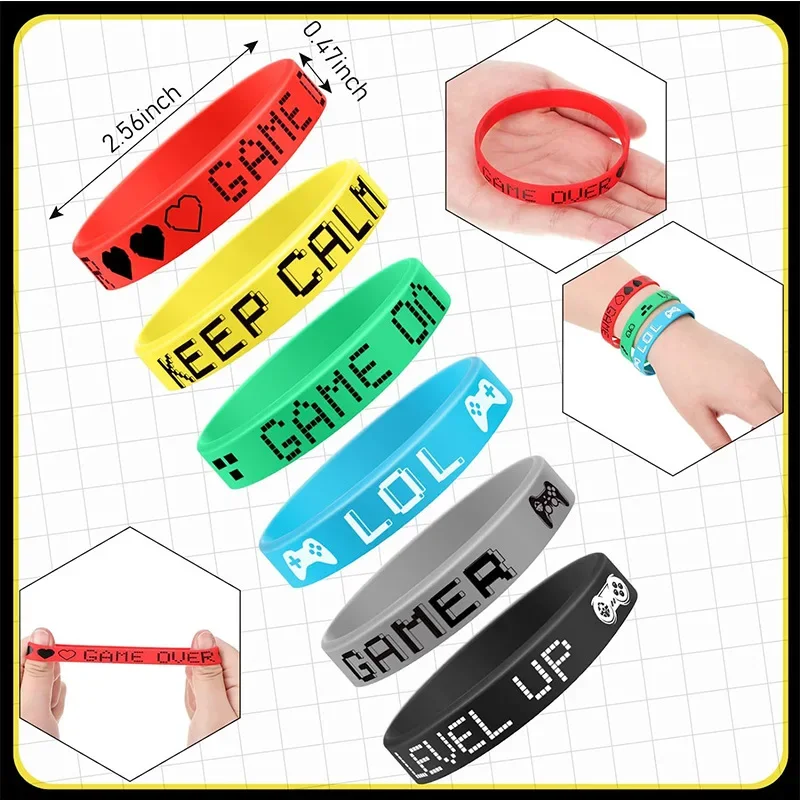 6pcs Gamer Silicone Bracelets Game Consolee Theme Wrist Strap Presents Happy Boys Birthday Party Decors Kids Favors Gifts