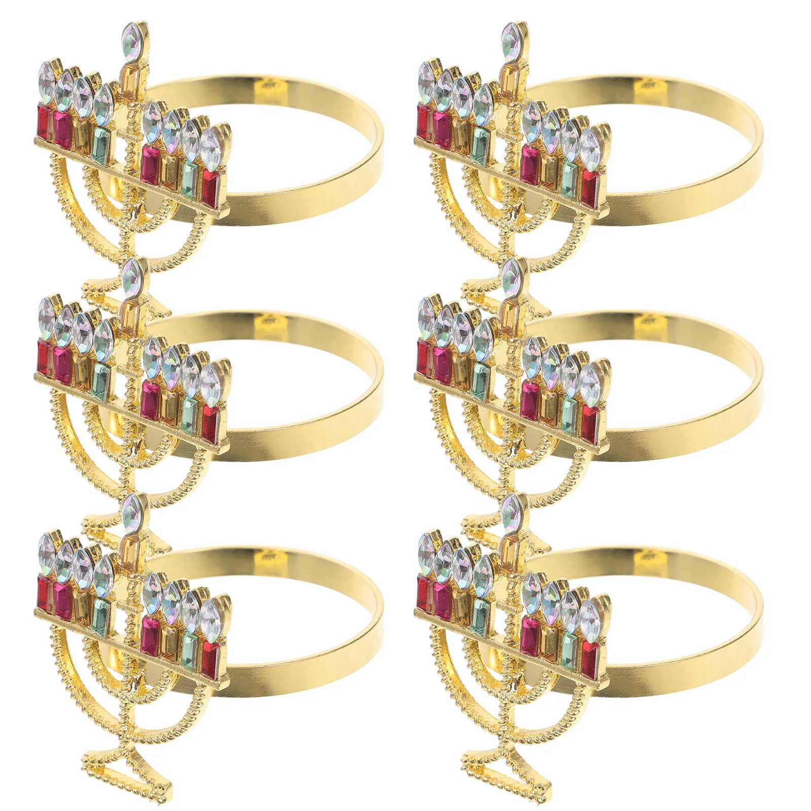 

6 Pcs Hanukkah Napkin Rings Gold Holiday Decor Cloth C Holders Metal Rhinestone Table Menorah C elabra Accessories