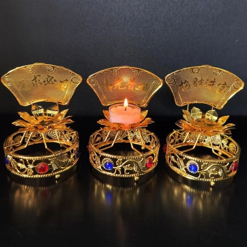 

Buddhism Candle Lamp Display,Stand Inlaid Gem Tantric Holy Candlestick,Tibetan Wedding Altars Desktop Decoration Buddhist item