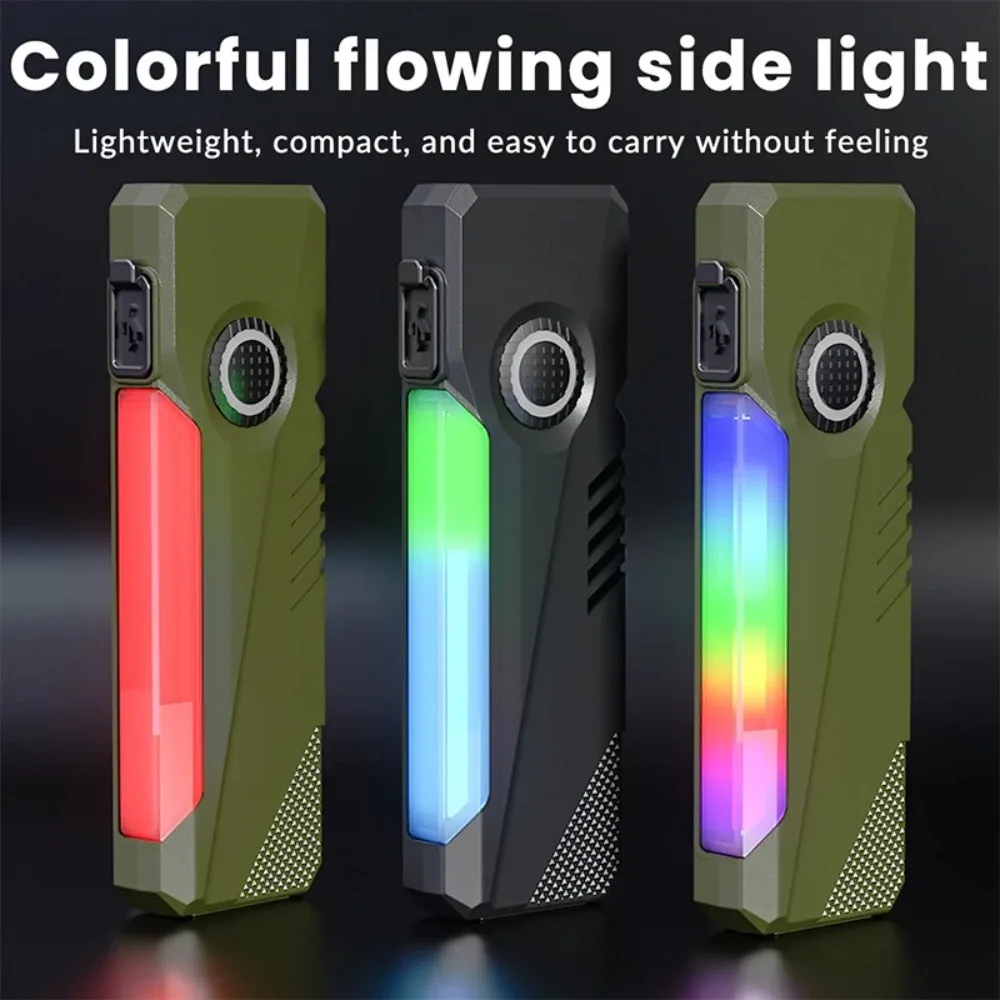 Magnetic Pen‑Clip EDC Mini Flashlight Type‑C Fast Charging Torch RGB Colorful Side Light UV Light Portable Outdoor Handheld Lamp