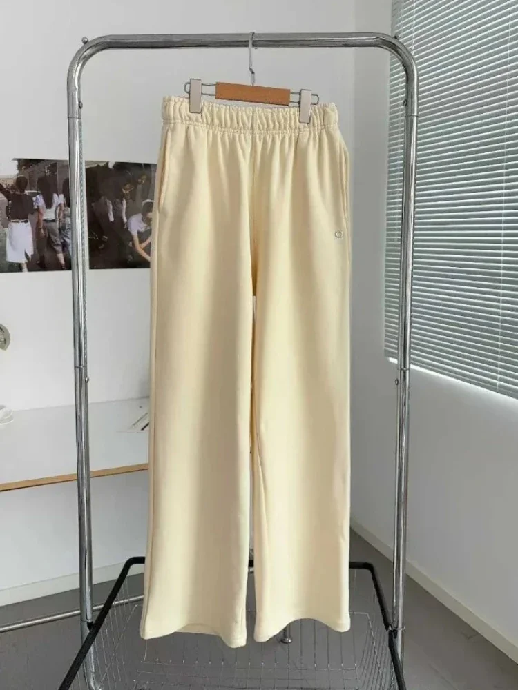 المرأة Sweatpants مرونة عالية الخصر الأسود الرياضة مستقيم بنطلون القطن فضفاض 2026 الخريف الشتاء رشاقته بناطيل تدفئة النساء #2