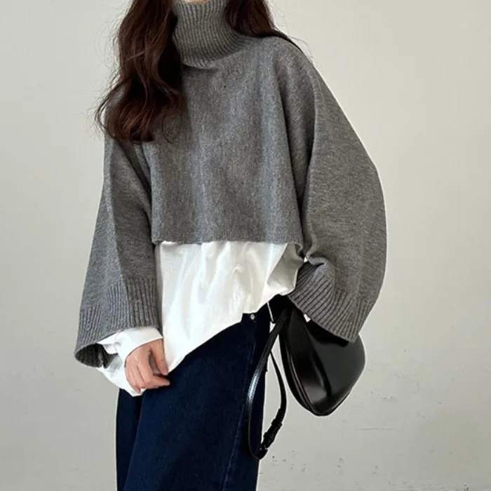 เสื้อสเวตเตอร์คอสูงสไตล์เกาหลีสำหรับผู้หญิง ฤดูใบไม้ร่วง ฤดูหนาว แฟชั่นใหม่ เรียบง่าย สบายๆ ช่วยให้ดูผอมเพรียว อุ่นสบาย เหมาะสำหรับใส่ไปทำงาน