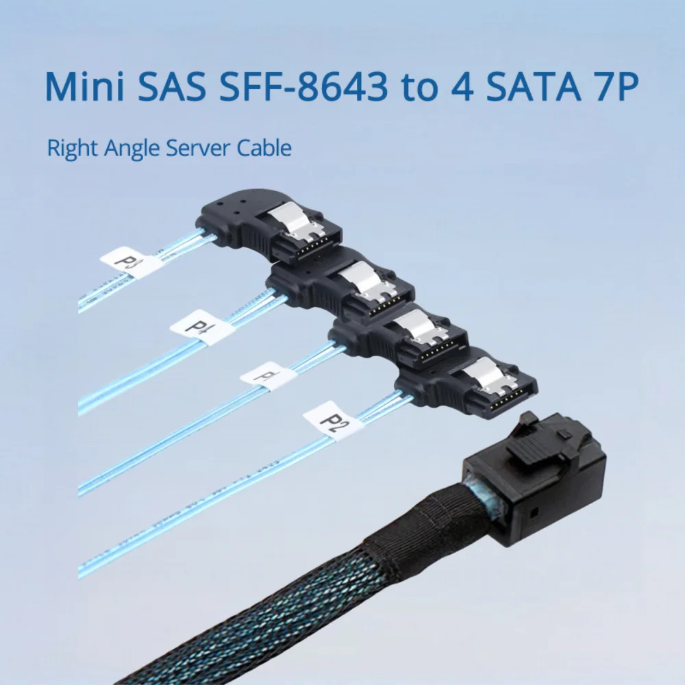 

Mini SAS SFF-8643–4 SATA 7P Длина серверного кабеля с правым изгибом Дополнительно 0,5 м 1 м