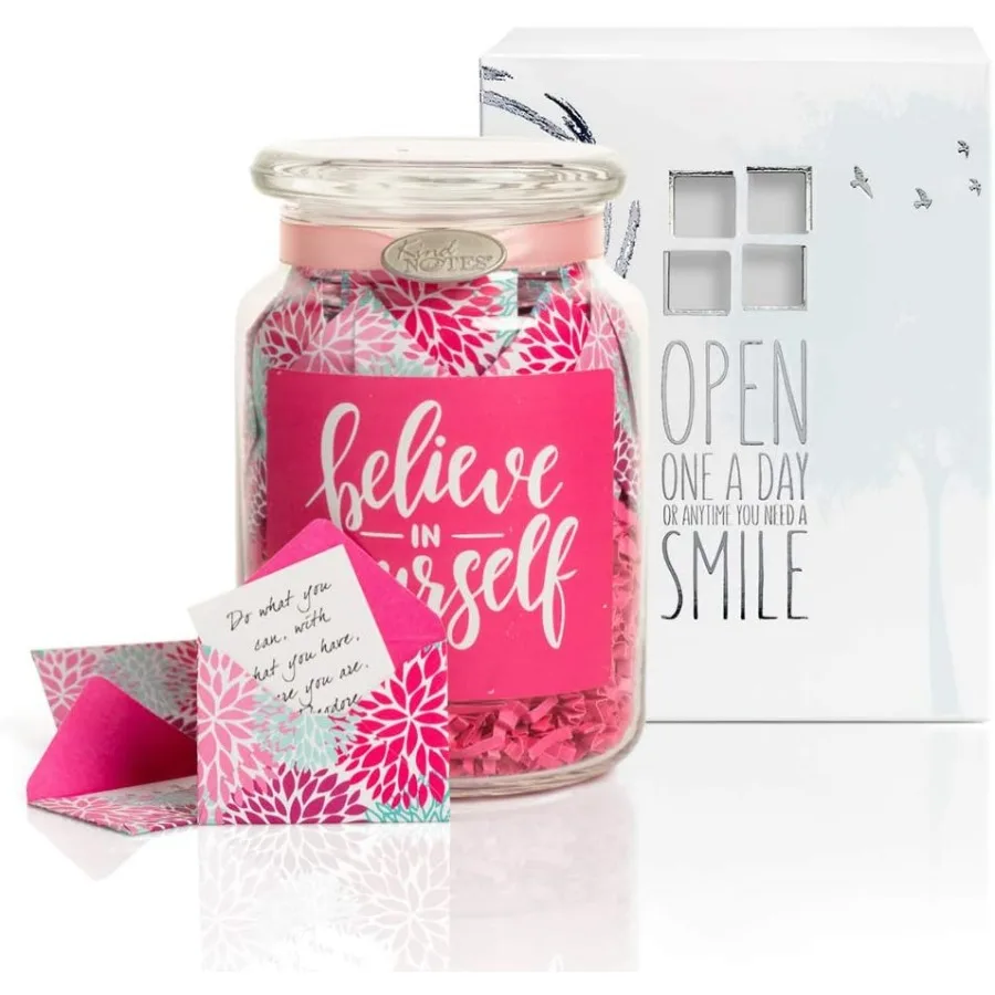 

Glass Keepsake Gift Jar with Blank Papers for Writing Personal Messages Floral Puffs Design to Inspire Confidence and Encourage