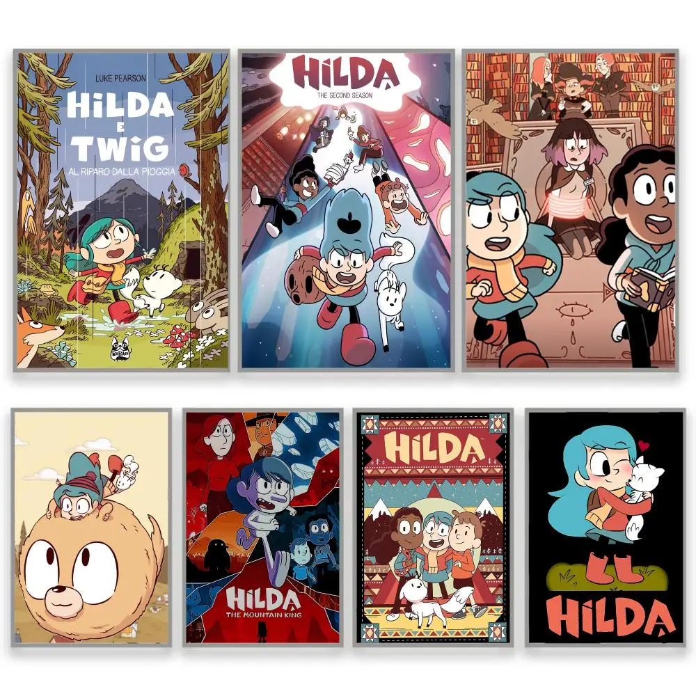 Cartoon H-Hilda Kawaii Girl Atemberaubende Wandaufkleber mit Innenraumdruck für Schlafzimmer, Raumdekoration, Zubehör, Poster