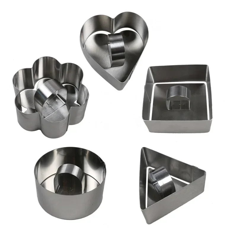 5Pcs/Set Stainless Steel Cake Ring, 3 x 3 inch Square Dessert Mousse Mold with Pusher Lifter Cooking Rings