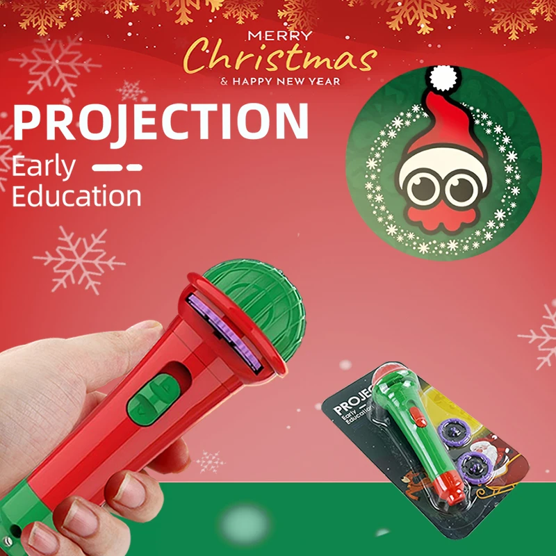 Children's Early Education Projection Flashlight – Baby Educational Toy with Santa Claus Glow Patterns, Christmas Gift Includes