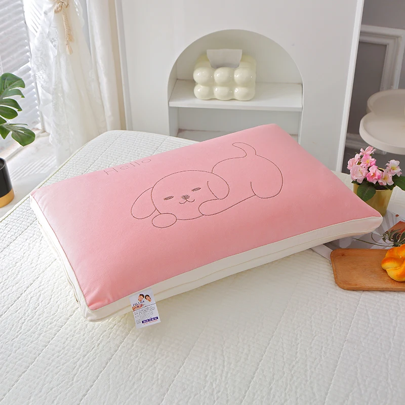 2025 Dog Print Hotel Pink Pillow Help Adult Sleep Orthopedic Pillow Soft Cotton Pillow Neck Protection Cushion Low-Mid Bedding