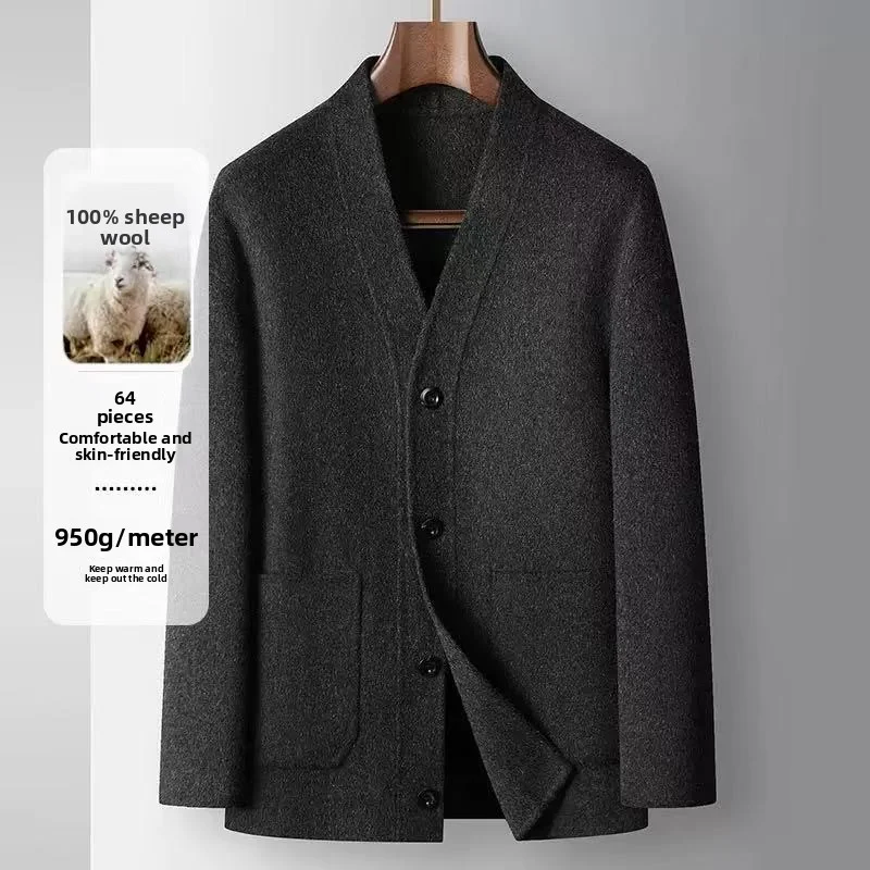 

2025 Autumn/Winter New Men's Woolen Coat 100% Pure Wool Chinese Style High Luxury Business Double sided Nylon Coat