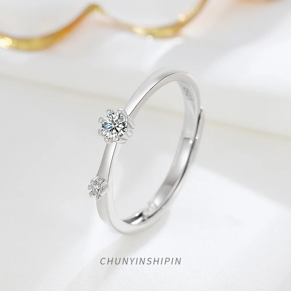 Minimalist and Elegant S925 Silver Ring with Small Diamonds and Opening Design - Ideal for Proposing