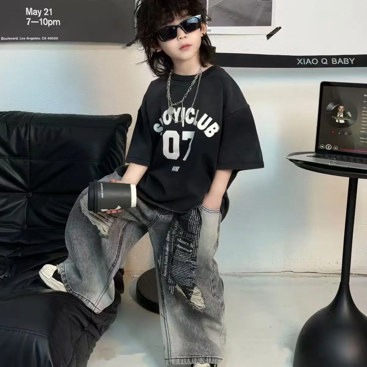 Boys Summer Sets 2026 New Arrival Cotton Short Sleeve T-shirt and Ripped Jeans Suit 2 Piece Kids Toddler Fashion Outfit