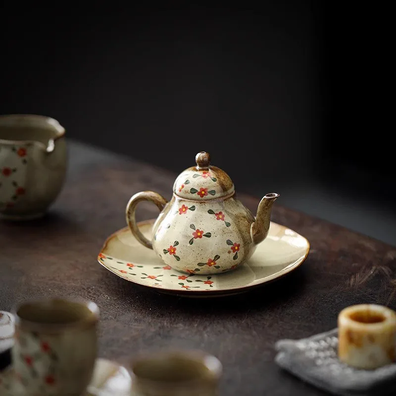 

Чайник в японском стиле с имитацией дров, грубая керамика ручной работы, подглазурный цветной ручной роспись, чайный сервиз кунг-фу