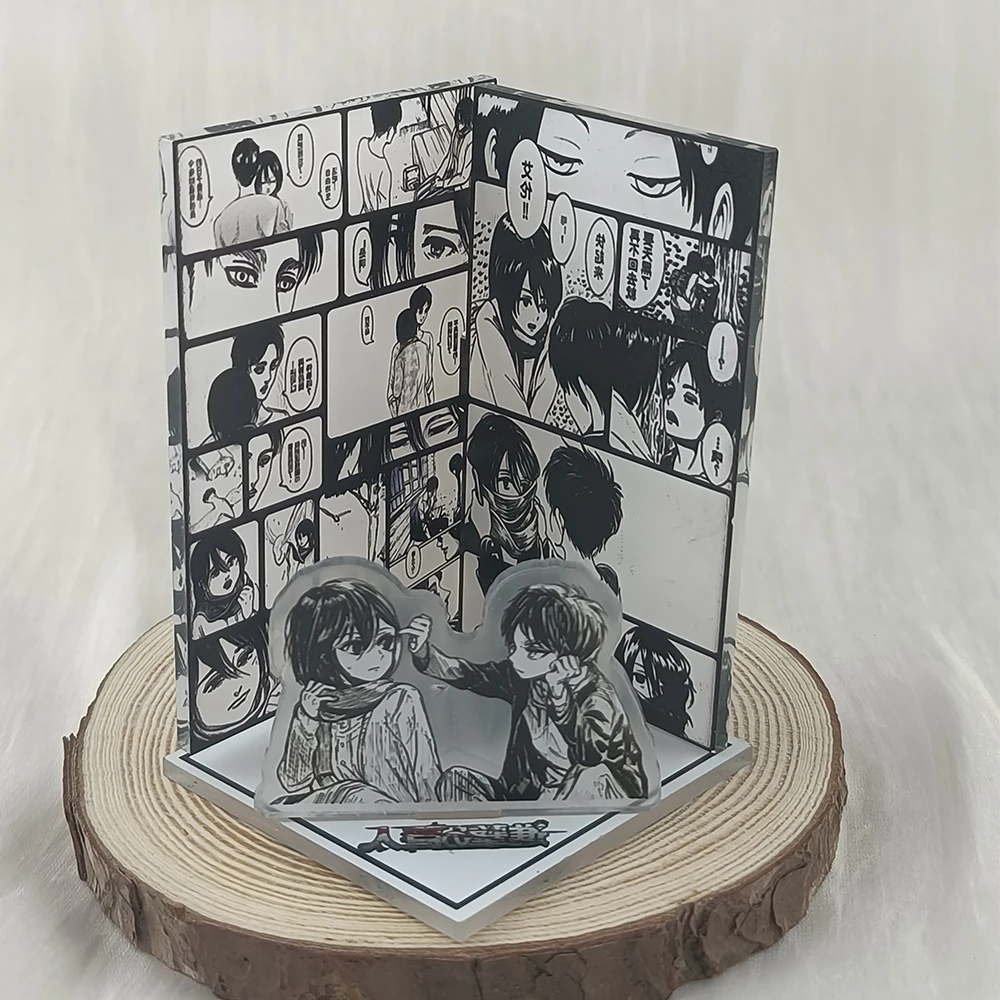 Shingeki No Kyojin Attack on Titan Manga Scene Acrylic Standee Eren Mikasa Character Figure With Comic Anime Desk Collection