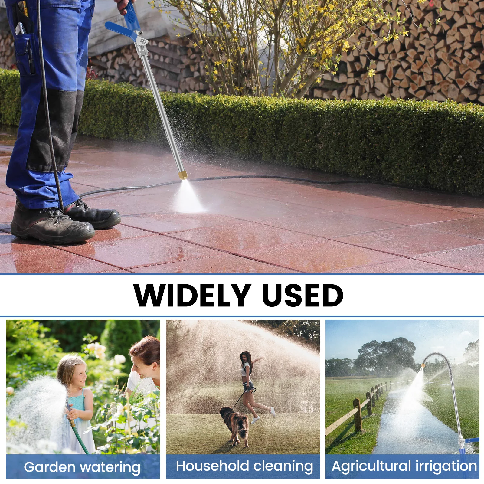 جهاز تنظيف يعمل بالضغط العالي عصا سقي الحديقة البخاخ تنظيف انس مع 2 فوهات مختلفة وأداة سقي موصل سريع للخرطوم #6