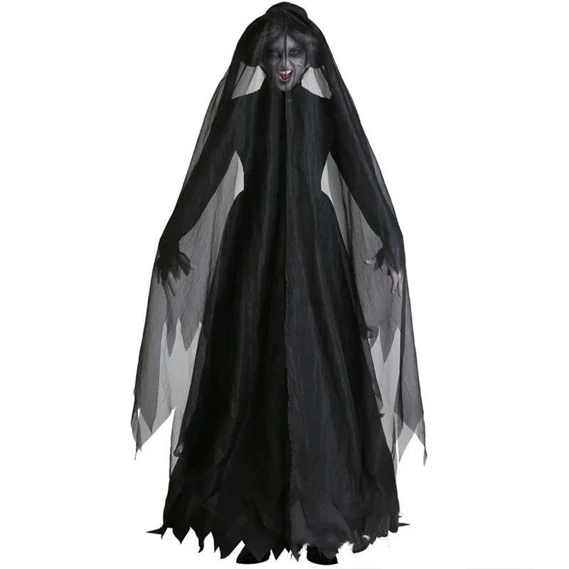 loween Costume Fantasma Sposa Strega Mantello Cosplay Abbigliamento tradizionale etnico per spettacoli teatrali da donna