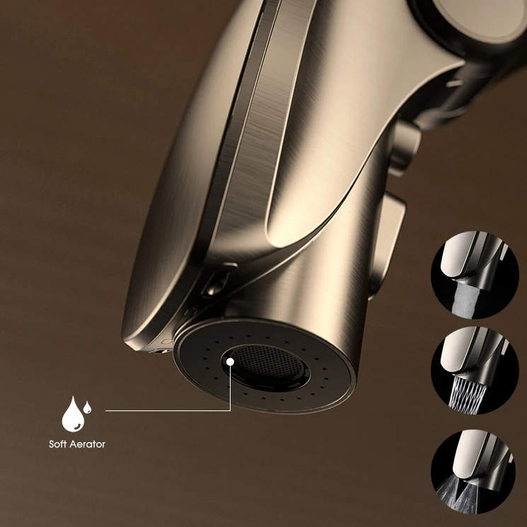 

3-Function Spray Sink Faucets High-end Water Saving Hot Cold Mixer Taps Pull Out Kitchen Faucet Digital Display Induction