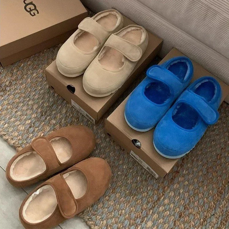 Women Flats Platform Fur Suede Shallow Causal Slippers House Cotton Shoes New Fashion Winter Mules Cozy Flip Flops Mujer