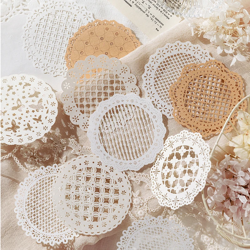 Morning Rain Hollow Lace Vintage Journal Material Background Paper Ins-Style Border Sticky Notes Non-Adhesive DIY Base Paper