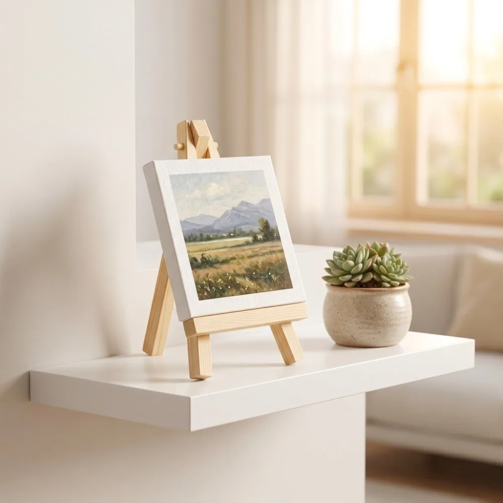 4pcs Lightweight Wooden Table Easel 3.2in，3.94in White Art Painting Holder Wooden Stable Structure Desktop Sign Stand
