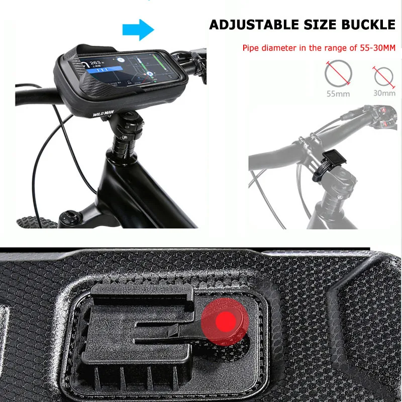 Wild Man Rainproof Bicycle Bag Phone 6.8inch Bike Handlebar Bag TPU Touch Screen Cycling Stem Bag Ride Accessory