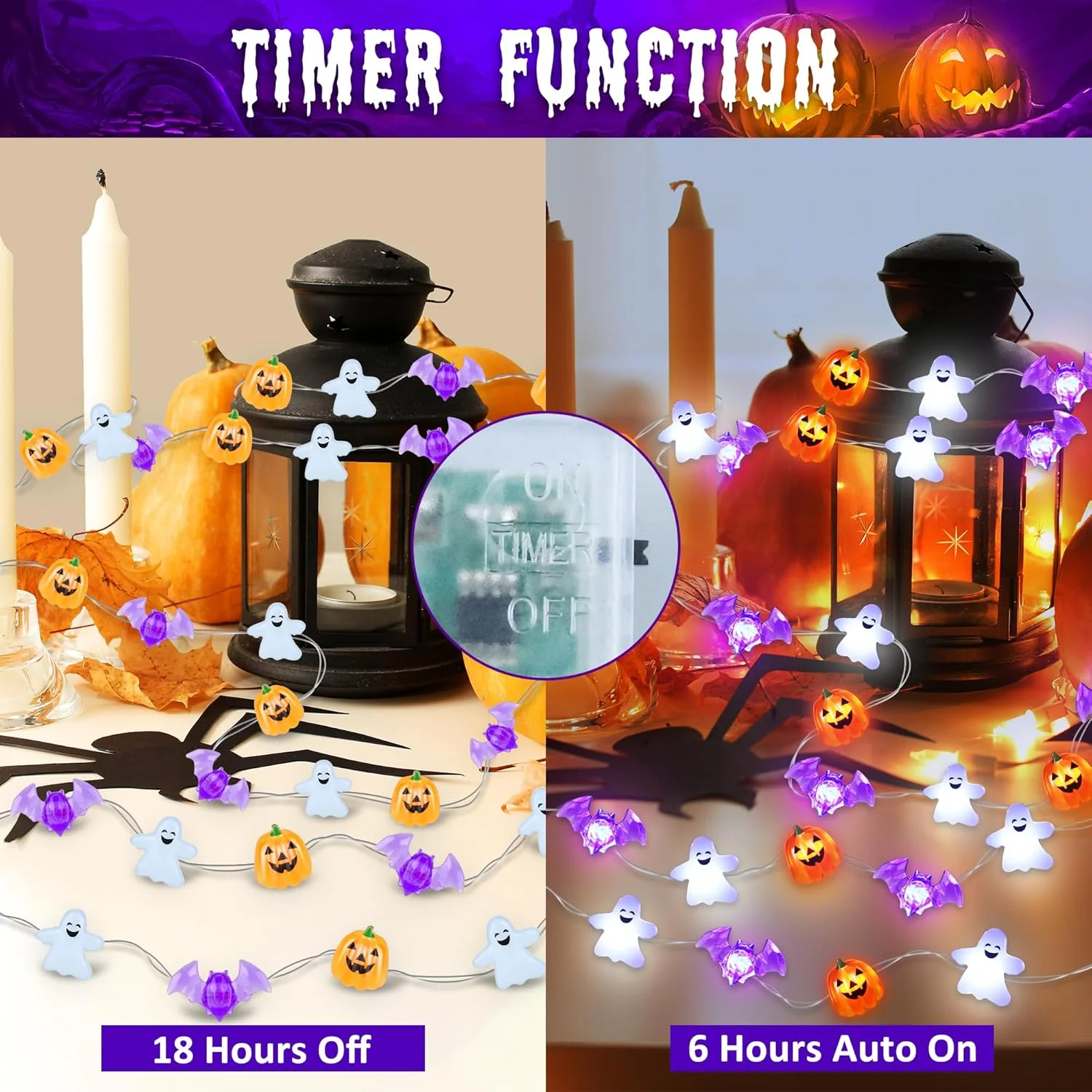 1 Stück 20/30 LED Halloween Kürbis Geist Fledermaus Lichterkette Batteriebetrieben Gruselige Feenlichter für Heimdekoration, Indoor-Party, Festivaldekoration – Detail 11