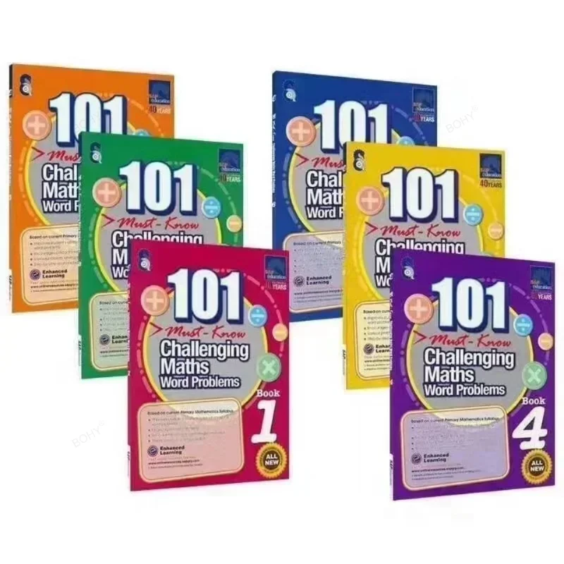 

6 Books/Set Singapore Primary School 101 Challenging Maths Word Problems Books Grade 1-6 Math Practice Book English Book