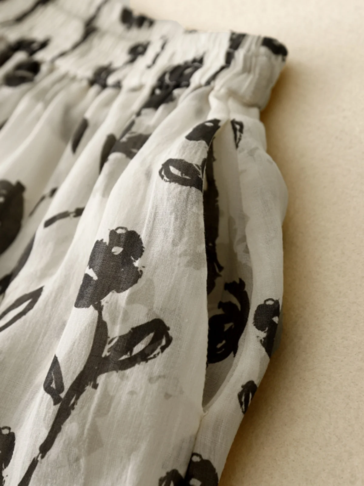 الرجعية الأزهار القطن الكتان ميدي تنورة المرأة الصيف عالية الخصر ألف خط مظلة تنورة Ele Dra منتصف طول الكتان تنورة #4