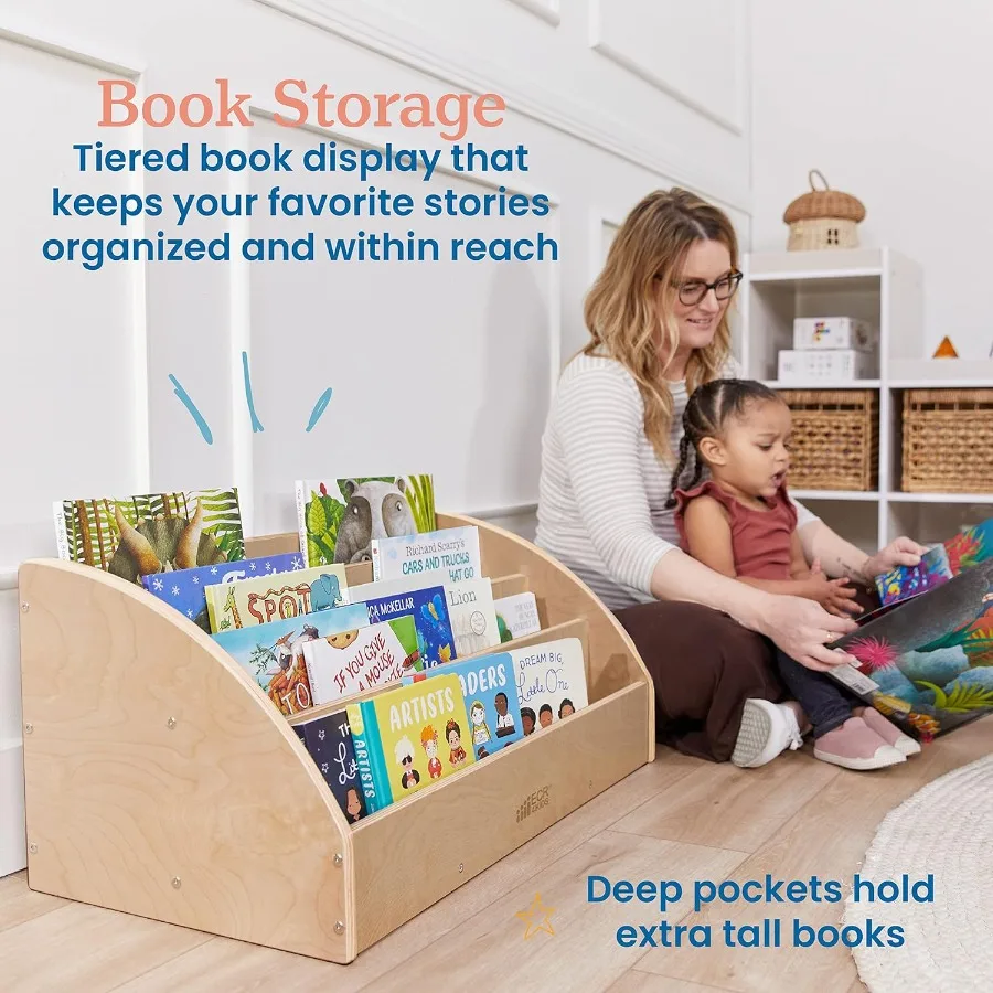 Toddler Book Display Beginner Bookshelf for 's Room Organization Natural Wooden Design with Open Shelves to Showcase Storybooks