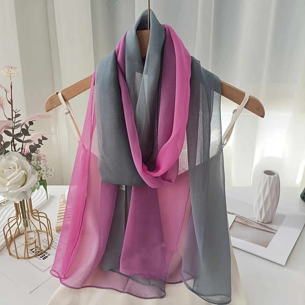 Gradient Color Print Design Women Silk Scarf Shawl Elegant Headscarf Convinient Bandage Hijabs Chiffon Muslim Wrap Scarves view 6