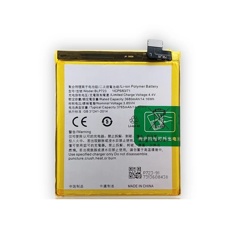 100% New 3765mAh BLP723 Replacement Battery For OPPO Realme X RMX1901 Mobile Phone Battery